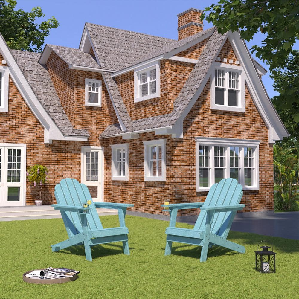 Cyan HDPE Adirondack Chair with Cup Holder and Umbrella Hole