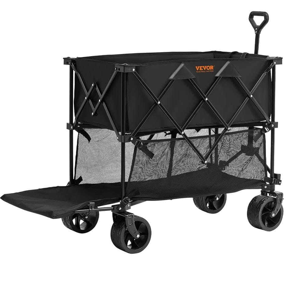 VEVOR 14.12 cu. ft. Steel Garden Cart Foldable Double Decker Wagon 400L Collapsible Wagon with All-Terrain Wheels Heavy Duty