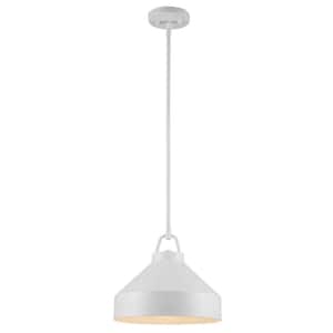 Lowen 12 in. 1-Light White Pendant Light Fixture with White Metal Dome Shade