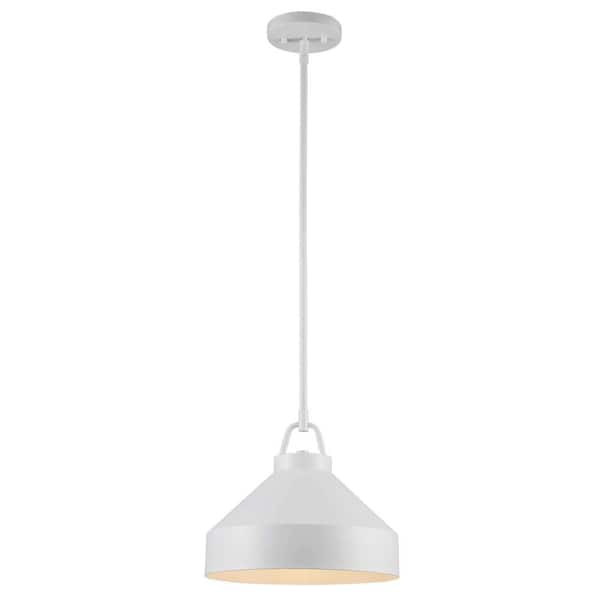 Bel Air Lighting Lowen 12 in. 1-Light White Pendant Light Fixture with White Metal Dome Shade