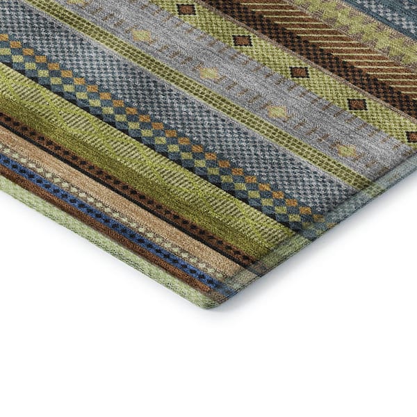 Mayfield Premium Machine Washable Abstract AMF2218 Olive 3 ft. x 4 ft. Area Rug