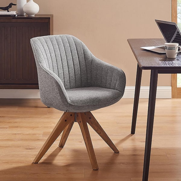 Art Leon Arthur Gray Fabric Mid-Century Swivel Office Accent Arm Chair with Wood Legs