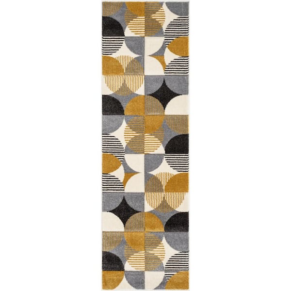 Well Woven Astrid Landon Modern Geometric Yellow Grey 2 ft. 3 in. x 7 ft. 3 in. Runner Area Rug