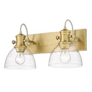 Hines 17.88 in. 2-Light Brushed Champagne Bronze Seeded Glass Vanity Light