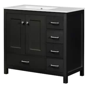 36 in. W x 18 in. D x 34 in. H Single Sink Freestanding Bath Vanity in Black with White Ceramic Top