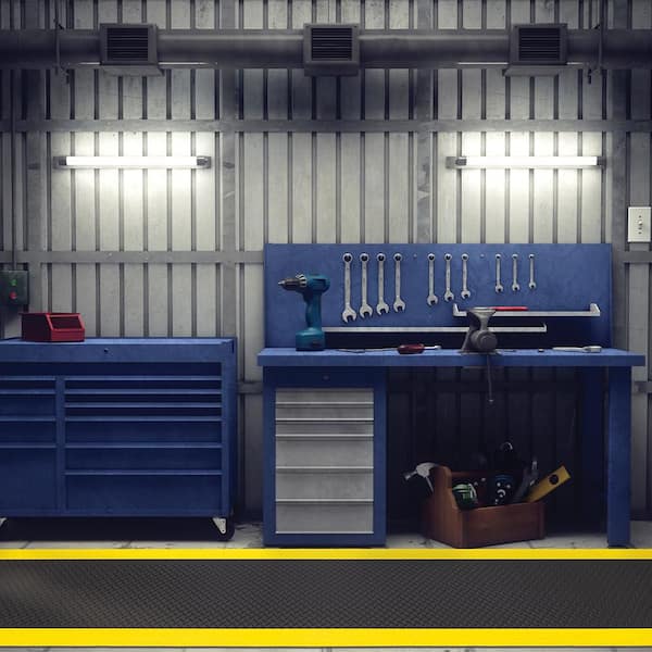 Footlover Diamond Black/Yellow Stripe 24 in. x 120 in. Vinyl Indoor/Outdoor Anti Fatigue Mat