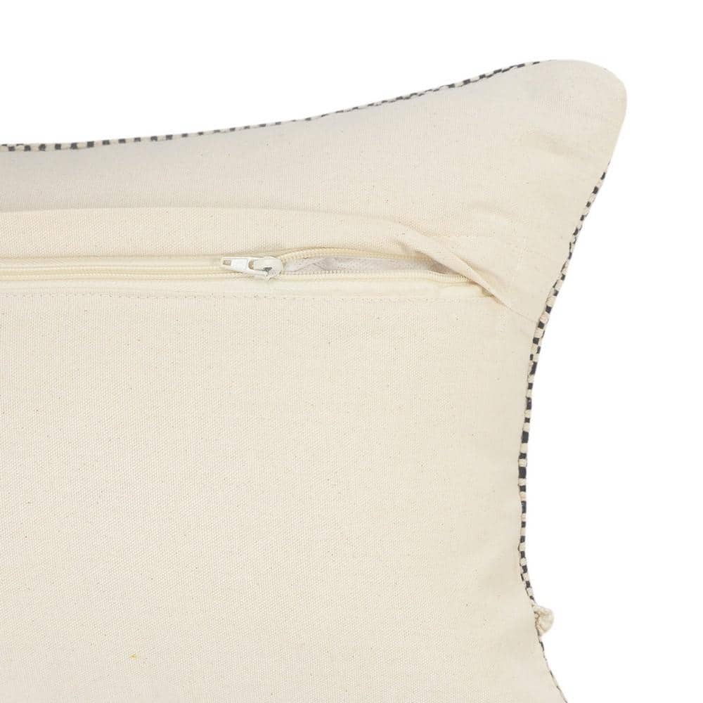 Gray and Cream Handwoven Cotton Diamond Throw Pillow, 20" x 20"