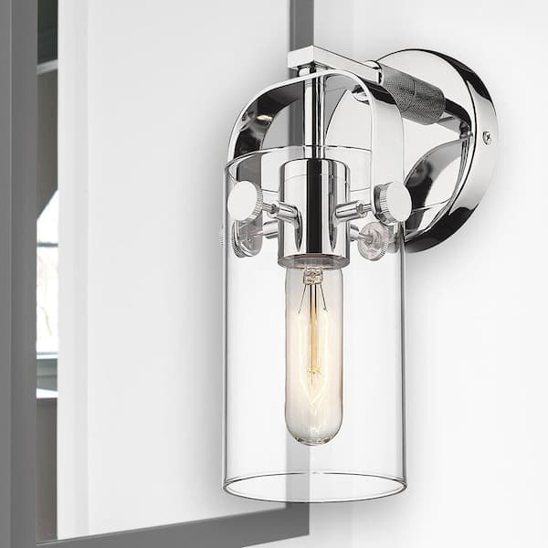 Pilaster II Cylinder 1-Light Polished Chrome Wall Sconce with Clear Glass Shade