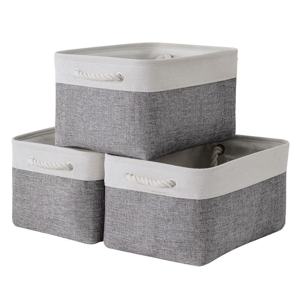 White & Grey 9.8 in. x 6.7 in. Fabric Collapsible Storage Bins Set of 3 for Home Organization price history on PriceWatchPro