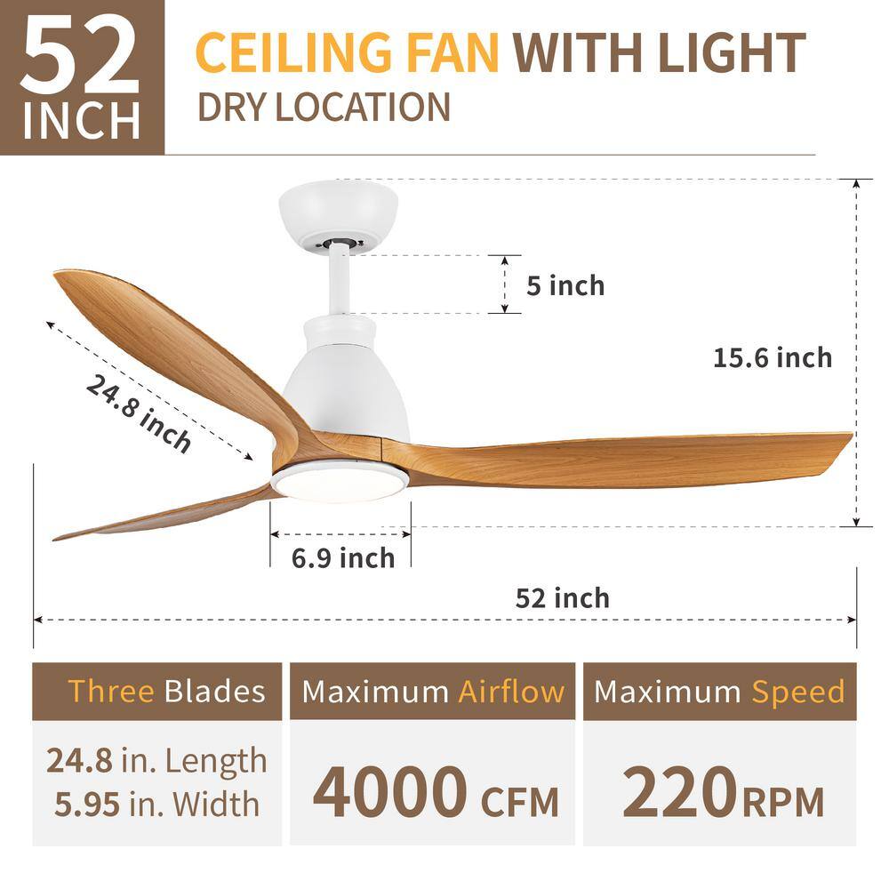 52'' White and Brown LED Ceiling Fan with Remote