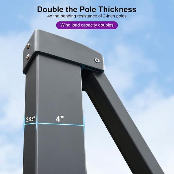 11 ft. Square Aluminum Large Outdoor Cantilever 360-Degree Rotation Patio Umbrella with Wheels Base, Gray