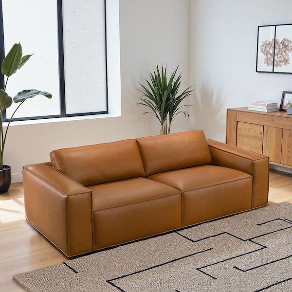 Ashcroft Furniture Co Wilmington 92.5 in. Square Arm Faux Leather