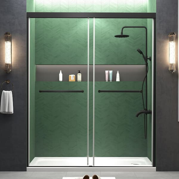 60 in. W x 72 in. H Sliding Framed Shower Door in Matte Black with 1/4 in. Tempered Clear Glass