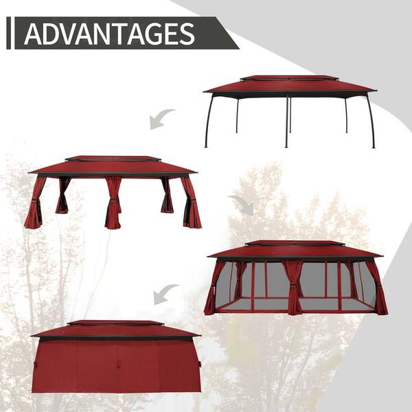 JOYSIDE 20 ft. x 10 ft. Red Outdoor Patio Double Vented Roof
