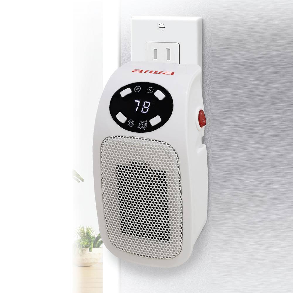 Compact White Plug-in Electric Space Heater with LCD Screen and Timer