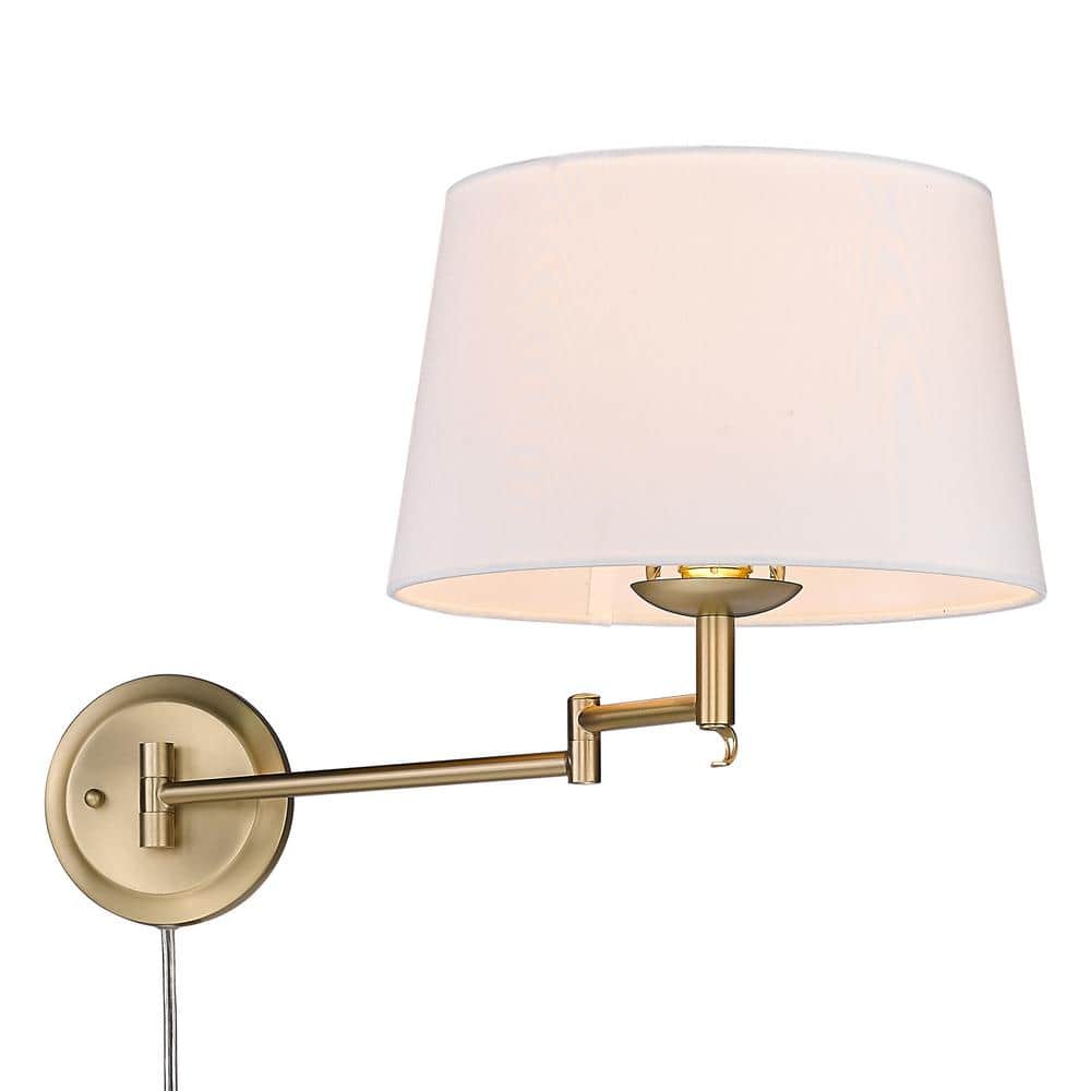 Brushed Bronze Swing Arm Wall Sconce with White Shade