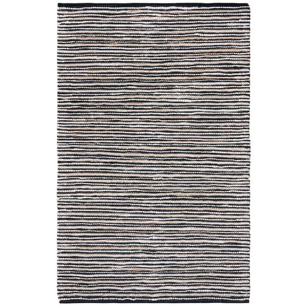 Vintage Leather 4 ft. x 6 ft. Black/Ivory Striped Area Rug