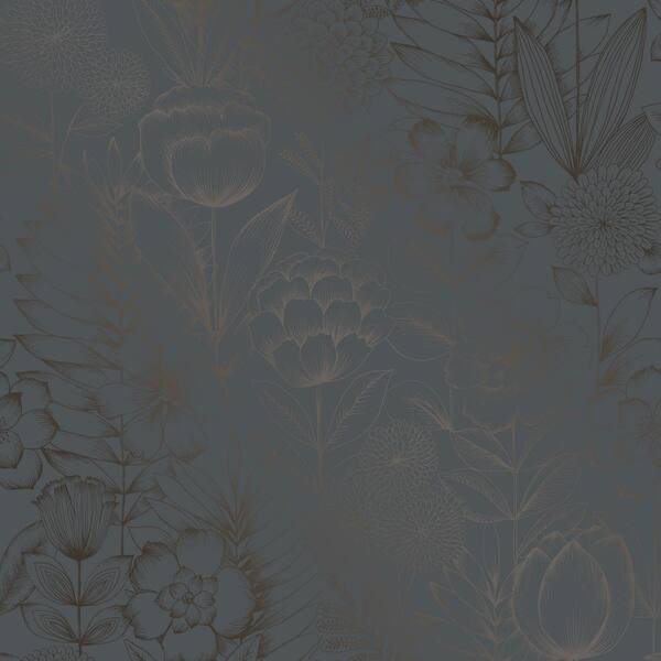 Tempaper Homestead Floral Metallic Blue Ribbon Vinyl Peel and Stick