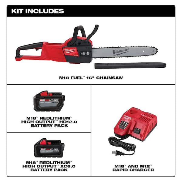 M18 FUEL 16 in. 18V Lithium-Ion Brushless Battery Chainsaw Kit with M18 High Output 6.0 Ah Battery