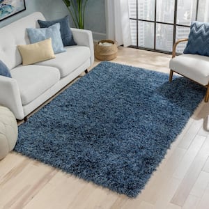 Kuki Chie Glam Solid Textured Ultra-Soft Blue 5 ft. 3 in. x 7 ft. 3 in. 2-Tone Shag Area Rug