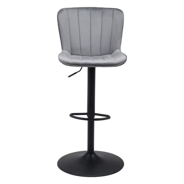 HomeRoots 24 in. Gray Low Back Metal Counter Height Bar Chair with Upholstery Seat