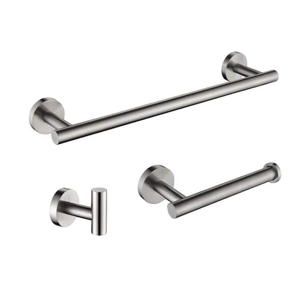 tunuo 3-Piece Bath Hardware Set with Towel Bar, Towel Hook and Toilet Paper Holder in Brushed Nickel