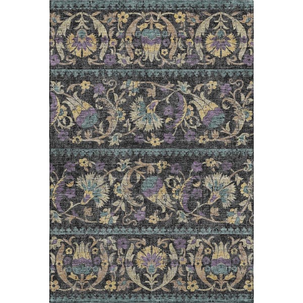 Mayfield Premium Machine Washable Abstract AMF2480 Black 10 ft. x 14 ft. Area Rug