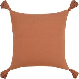 Solid Yam Orange 20 in. x 20 in. Cotton Everyday Decorative Indoor Throw Pillow with Tassels