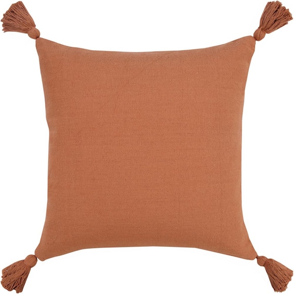 LR Home Solid Yam Orange 20 in. x 20 in. Cotton Everyday Decorative Throw Pillow with Tassels