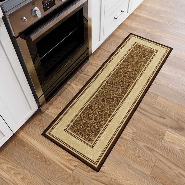 Ottohome Collection Non-Slip Rubberback Bordered Design 2x5 Indoor Runner Rug, 1 ft. 8 in. x 4 ft. 11 in., Dark Brown