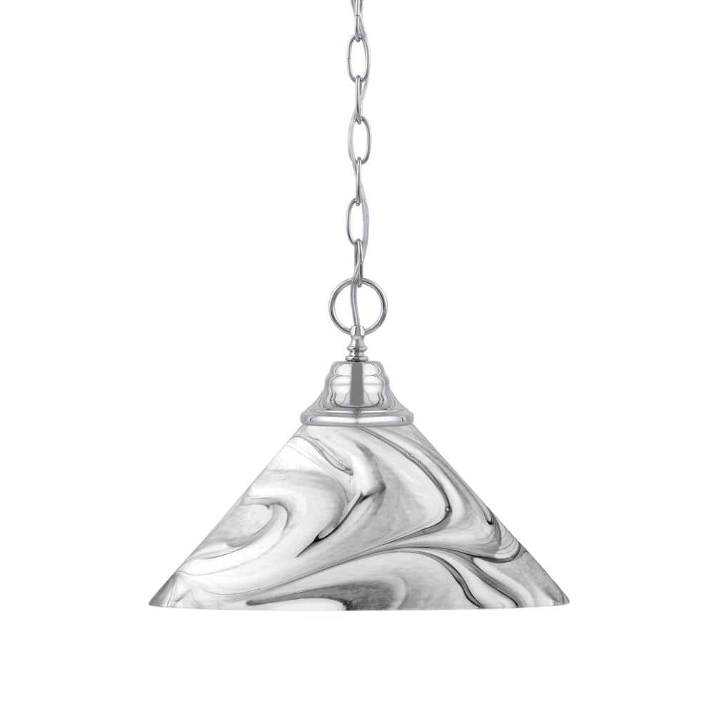 Kingston 100-Watt 1 Light Chrome Shaded Pendant Light with 12 in. Onyx Swir