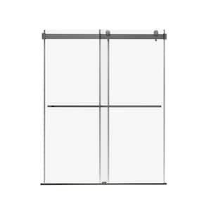 60 in. W x 74 in. H Sliding Frameless Shower Door/Enclosure in Brushed Nickel with Clear Glass with Handle