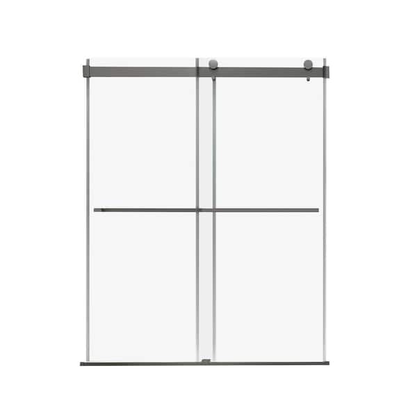 Flynama 60 in. W x 74 in. H Sliding Frameless Shower Door/Enclosure in Brushed Nickel with Clear Glass with Handle