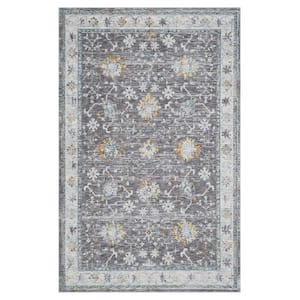 Classic Gray/Blue 7 ft. 9 in. x 9 ft. 9 in. LR82473 Traditional Bordered Indoor Area Rug