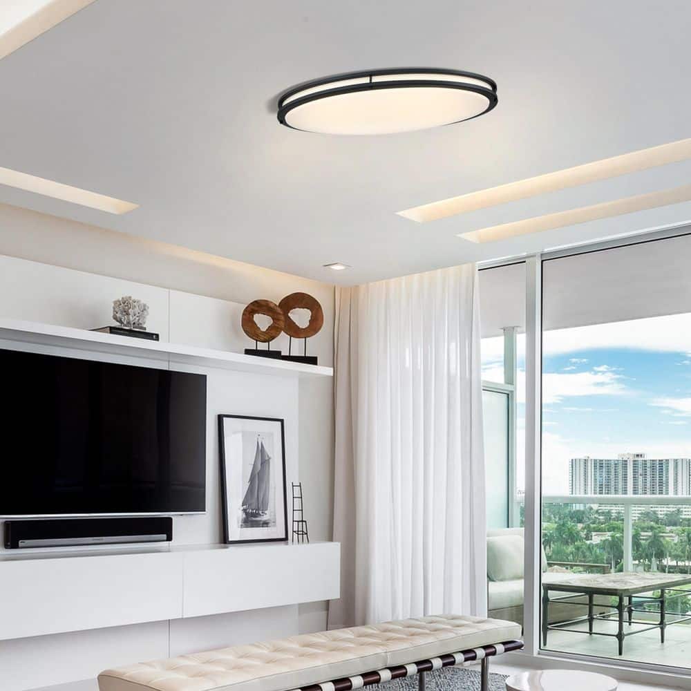 33 in. Oval Matte Black Selectable LED 3000K, 4000K, 5000K Semi-Flush Mount Ceiling Light (2-Pack) price history on PriceWatchPro