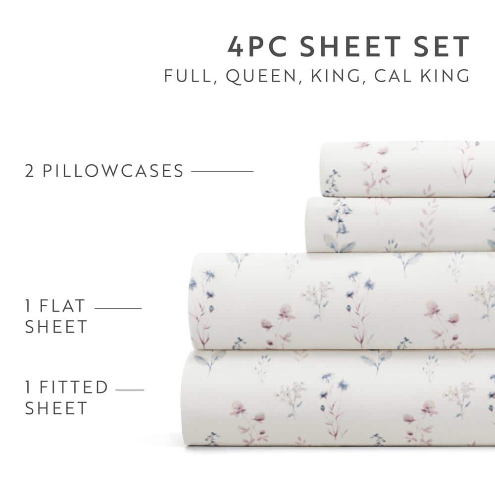 California King Ivory Floral Microfiber Sheet Set