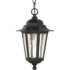 Cornerstone 1-Light Textured Black Outdoor Chandelier with Clear Seeded Glass
