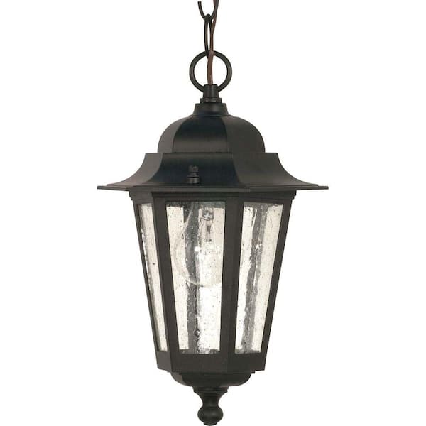 SATCO Cornerstone 1-Light Textured Black Outdoor Chandelier with Clear Seeded Glass