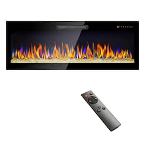 50 in. Recessed/Wall Mounted Electric Fireplace with Remote and Multi-Color Flame in Black