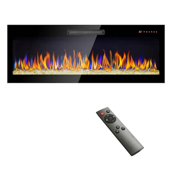 Hooure 50 in. Recessed/Wall Mounted Electric Fireplace with Remote and Multi-Color Flame in Black