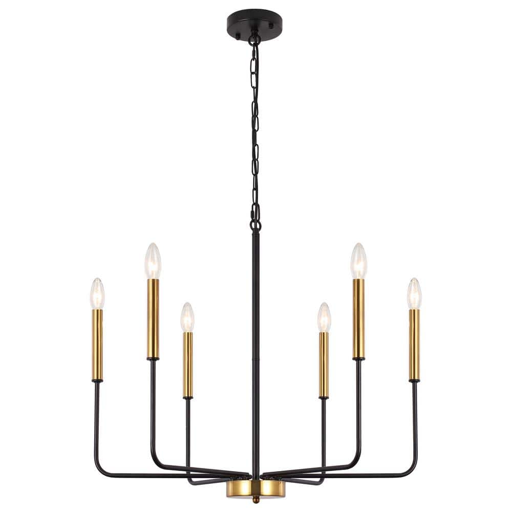 6-light Black and Gold Candlestick Chandelier for Kitchen with no bulbs inc