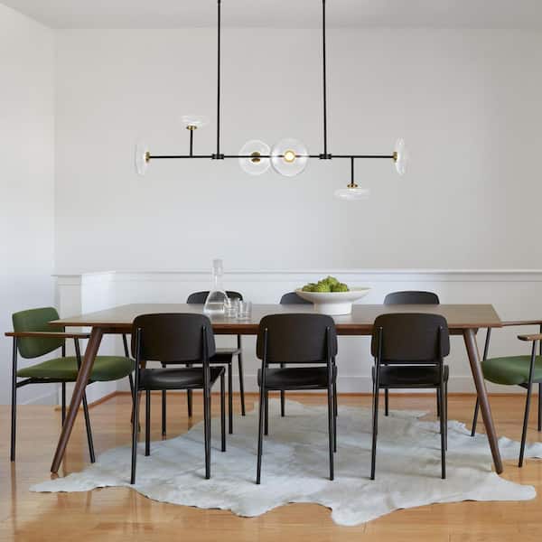 Toluo 6-Light 54.5 in. W Matte Black Integrated LED Chandelier with Saucer Glass Shade Modern Linear Kitchenm Light