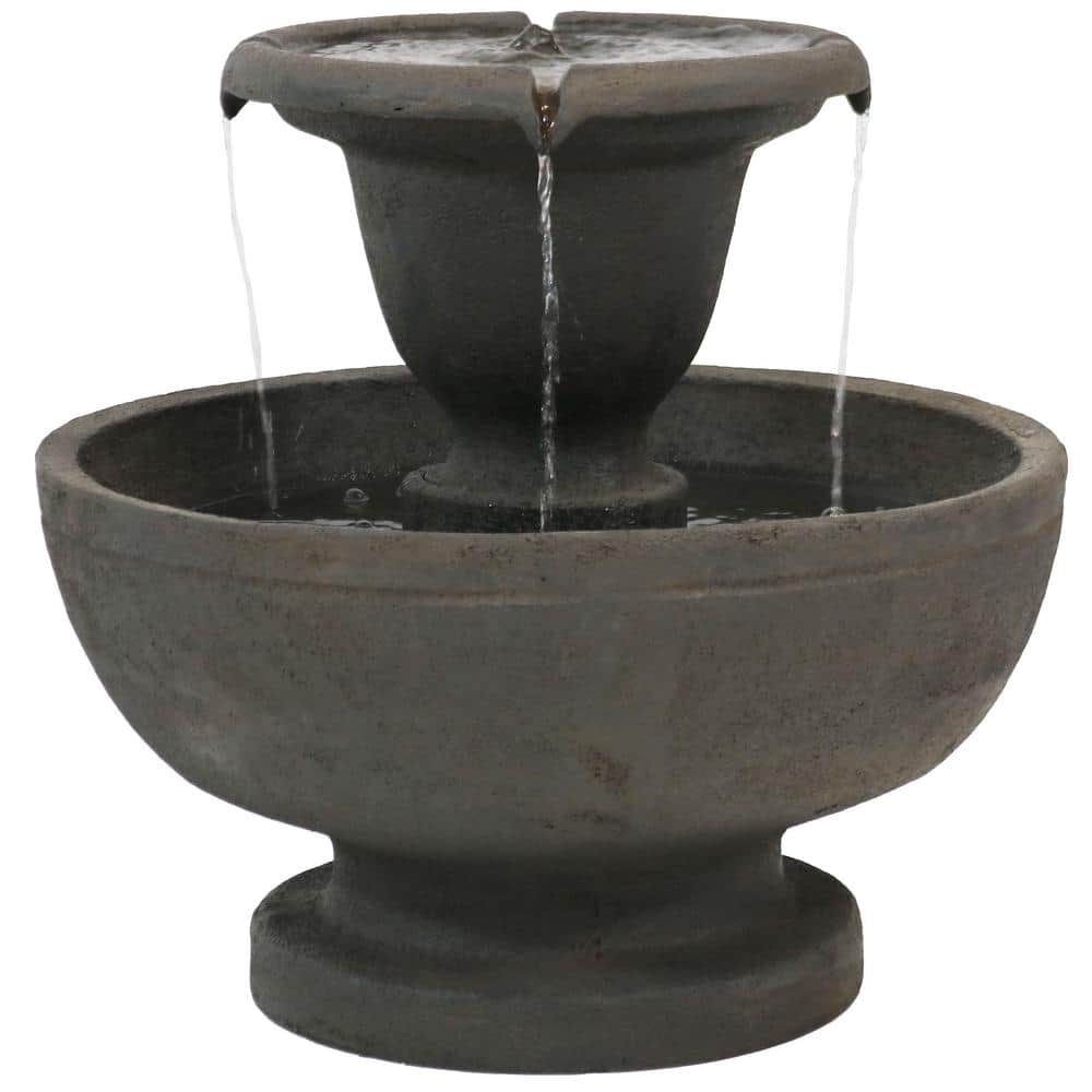 Gray Polyresin 25" 2-Tier Outdoor Water Fountain