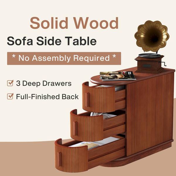 BYBLIGHT Eric 24 in. Walnut Solid Wood End Table Set of 2, 3