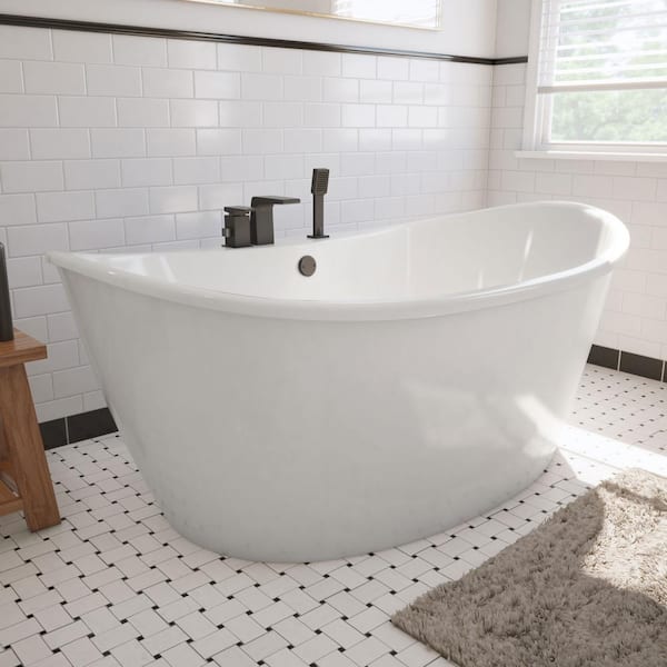 Caspian 66 in. x 36 in. Acrylic Freestanding Flatbottom Soaking Bathtub in White