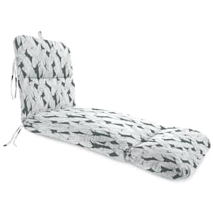 74 in. x 22 in. Carano Stone Grey Leaves Rectangular Knife Edge Outdoor Chaise Lounge Cushion with Ties and Hanger Loop