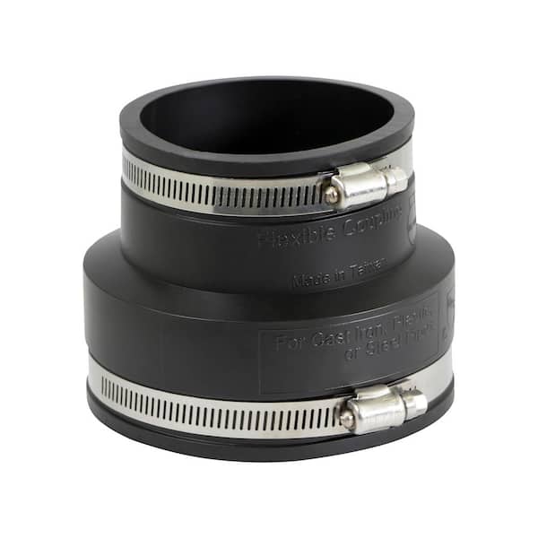 The Plumber's Choice 4 in. x 3 in. PVC Flexible Reducing Coupling with Stainless Steel Clamps