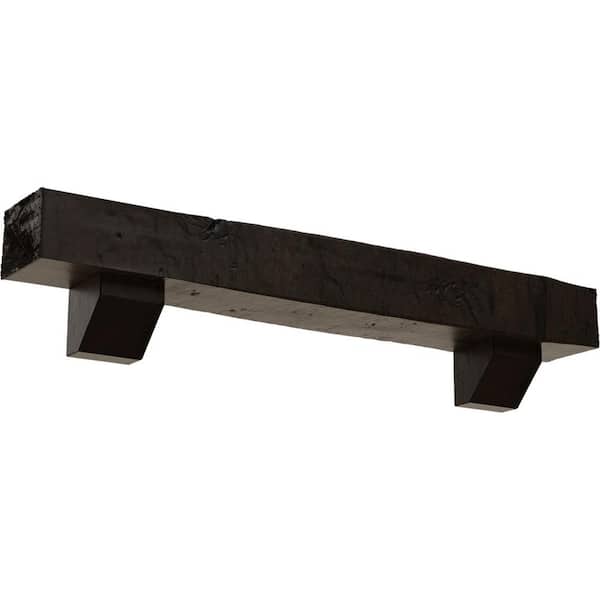 Ekena Millwork 4 in. x 6 in. x 7 ft. Knotty Pine Faux Wood Fireplace Mantel Kit, Ashford Corbels, Premium Walnut