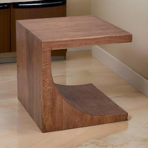 23.5 in. Brown Square Wood End Table with C-shaped