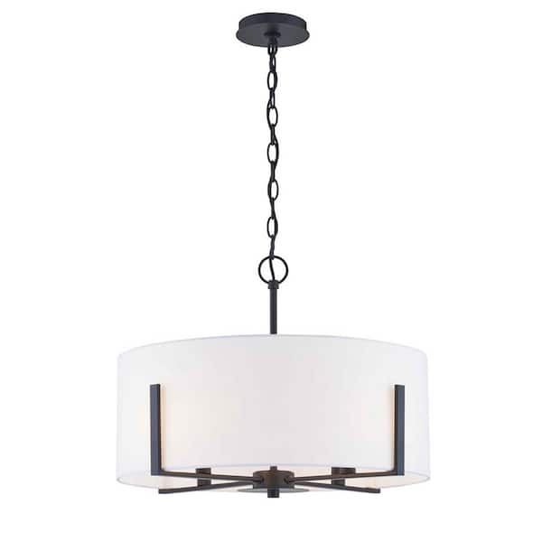 Home Decorators Collection Manhattan 4-Light Matte Black Pendant Hanging Light with White Drum Shade